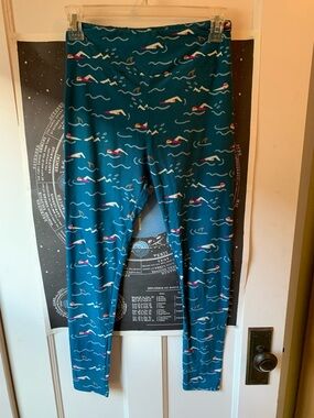 Teal Swimmer Print LuLaRoe Leggings, OS